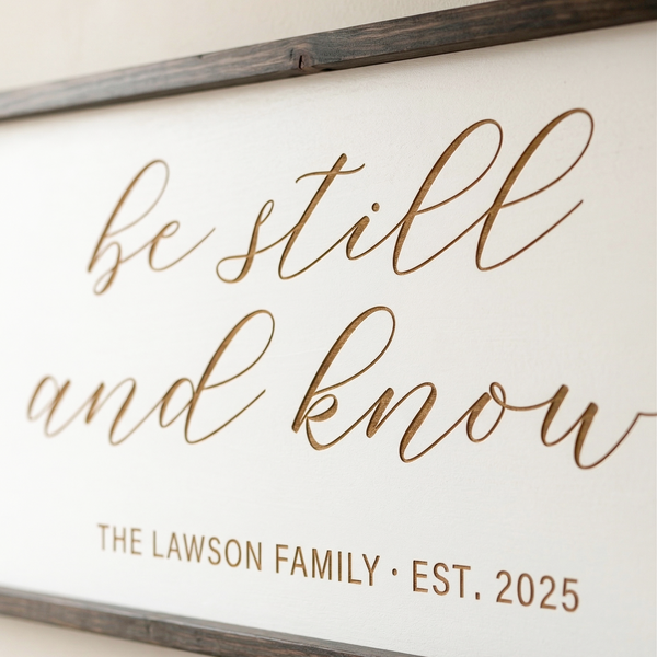 "Be Still and Know" Personalized Family Sign – Scripture Wall Art for the Home
