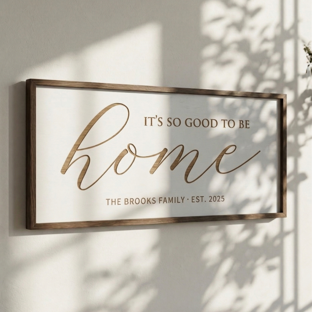 Personalized “Home” Quote Wall Sign – Elegant Living Room Art with Family Name and Year