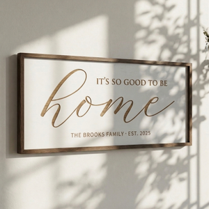 Personalized “Home” Quote Wall Sign – Elegant Living Room Art with Family Name and Year