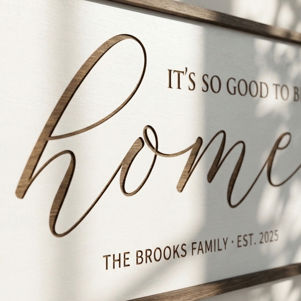 Personalized “Home” Quote Wall Sign – Elegant Living Room Art with Family Name and Year
