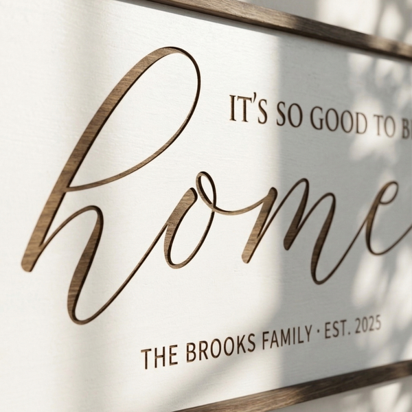 Personalized “Home” Quote Wall Sign – Elegant Living Room Art with Family Name and Year