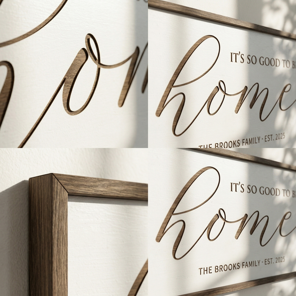 Personalized “Home” Quote Wall Sign – Elegant Living Room Art with Family Name and Year