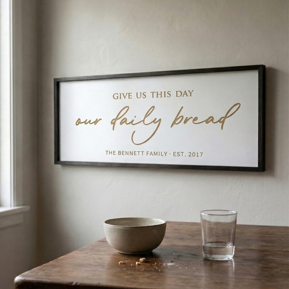 Our Daily Bread Wall Sign – Faith-Inspired Kitchen Art with Family Name