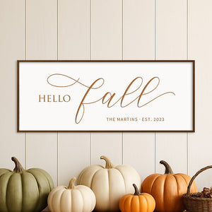 “Hello Fall” Engraved Wall Sign – Personalized Rustic Autumn Décor