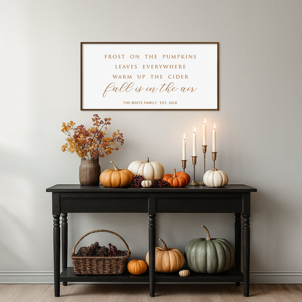 “Fall Is in the Air” Engraved Wall Sign – Personalized Cozy Autumn Home Décor