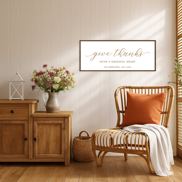 “Give Thanks With a Grateful Heart” Engraved Wall Sign – Personalized Thanksgiving Décor