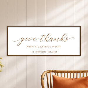 “Give Thanks With a Grateful Heart” Engraved Wall Sign – Personalized Thanksgiving Décor