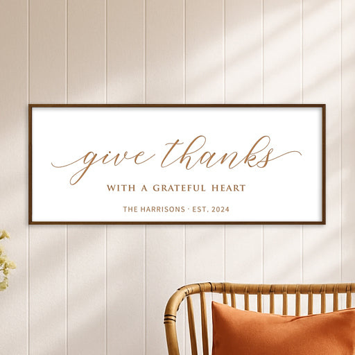 “Give Thanks With a Grateful Heart” Engraved Wall Sign – Personalized Thanksgiving Décor