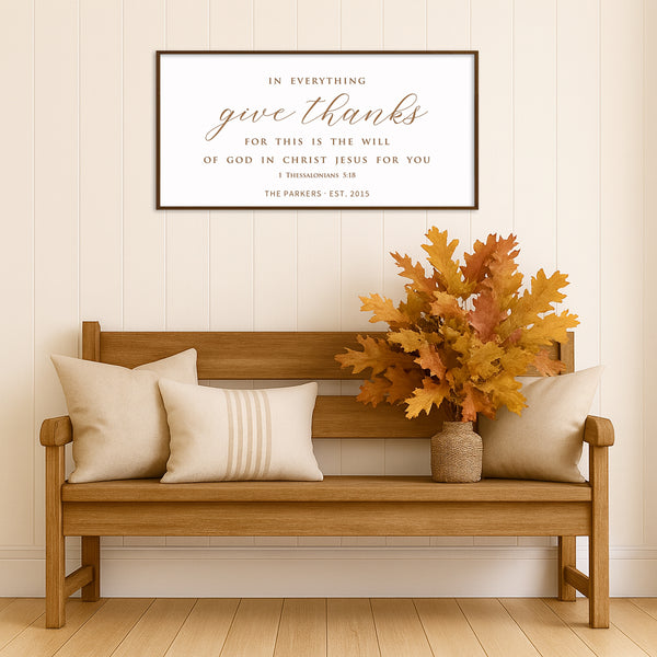 “In Everything Give Thanks” Engraved Scripture Wall Sign – Personalized Bible Verse Home Décor