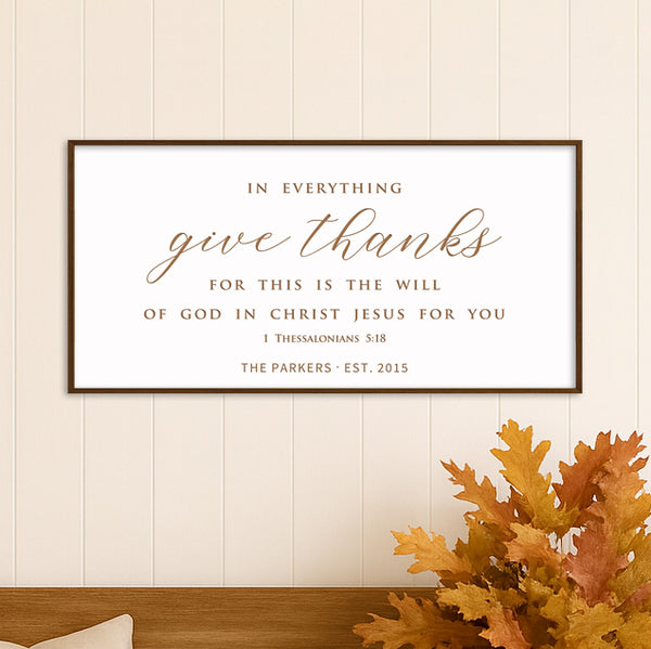 “In Everything Give Thanks” Engraved Scripture Wall Sign – Personalized Bible Verse Home Décor