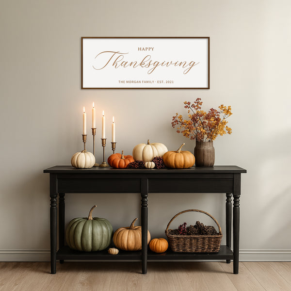 “Happy Thanksgiving” Engraved Wall Sign – Personalized Family Holiday Décor
