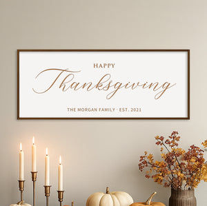“Happy Thanksgiving” Engraved Wall Sign – Personalized Family Holiday Décor