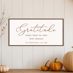 “Gratitude Turns What We Have Into Enough” Engraved Wall Sign – Personalized Inspirational Home Décor