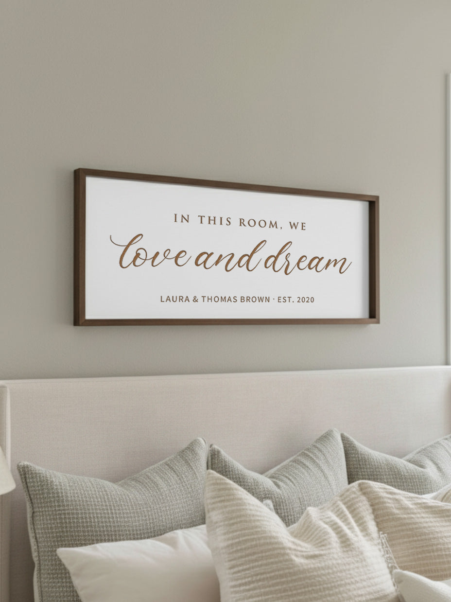 In This Room We Love And Dream · Personalized Framed Sign