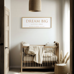 “Dream Big, Little One” Personalized Nursery Wall Art – Engraved Baby Room Quote with Name & Date