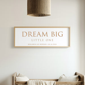 “Dream Big, Little One” Personalized Nursery Wall Art – Engraved Baby Room Quote with Name & Date