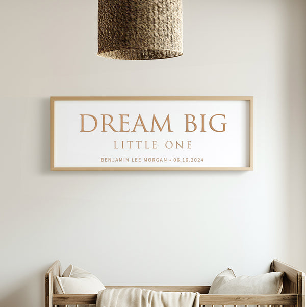 “Dream Big, Little One” Personalized Nursery Wall Art – Engraved Baby Room Quote with Name & Date