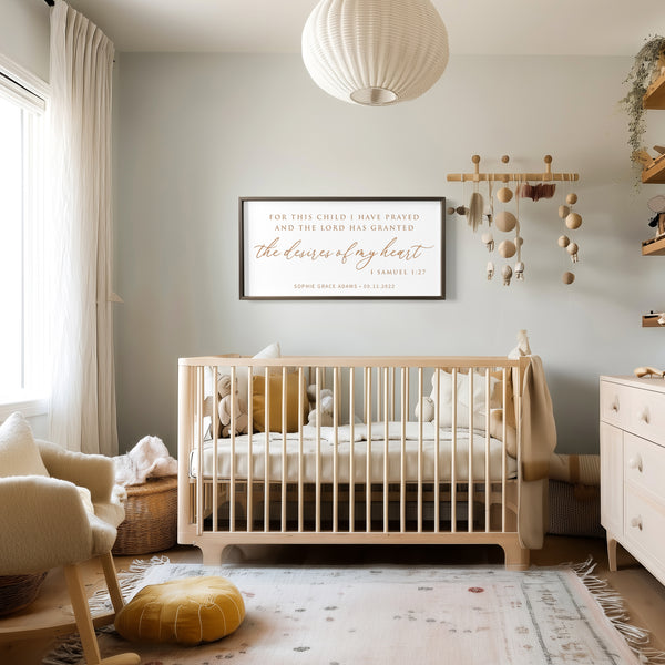 “For This Child I Have Prayed” Personalized Bible Verse Sign – Engraved Nursery Wall Art with Name & Date – 1 Samuel 1:27