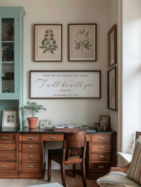 “I Will Be With You” Isaiah 43:2 Scripture Sign – Personalized Engraved Christian Wall Art with Family Name