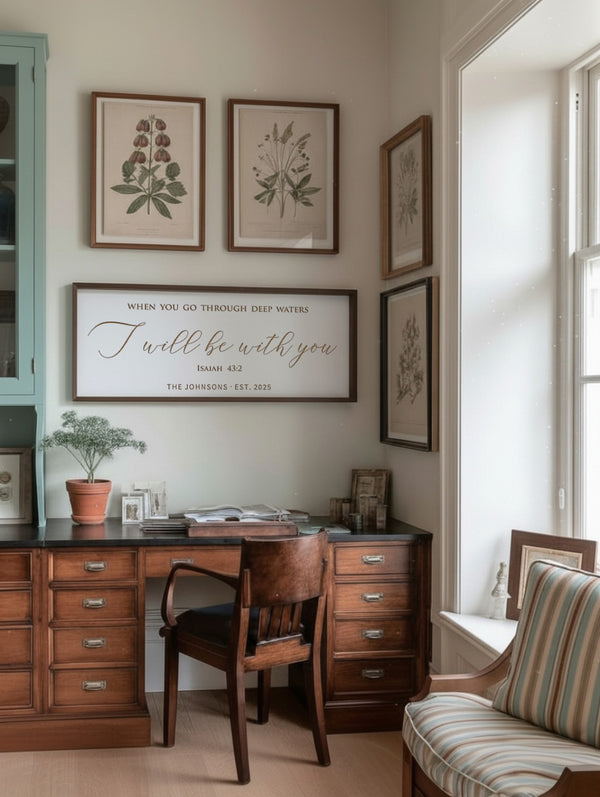 “I Will Be With You” Isaiah 43:2 Scripture Sign – Personalized Engraved Christian Wall Art with Family Name