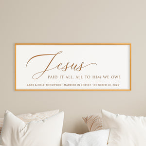 “Jesus Paid It All” Personalized Christian Wall Art – Wedding or Anniversary Keepsake