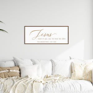 “Jesus Paid It All” Family Wall Sign – Personalized Living Room Scripture Art