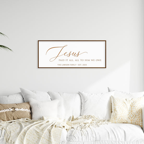 “Jesus Paid It All” Family Wall Sign – Personalized Living Room Scripture Art