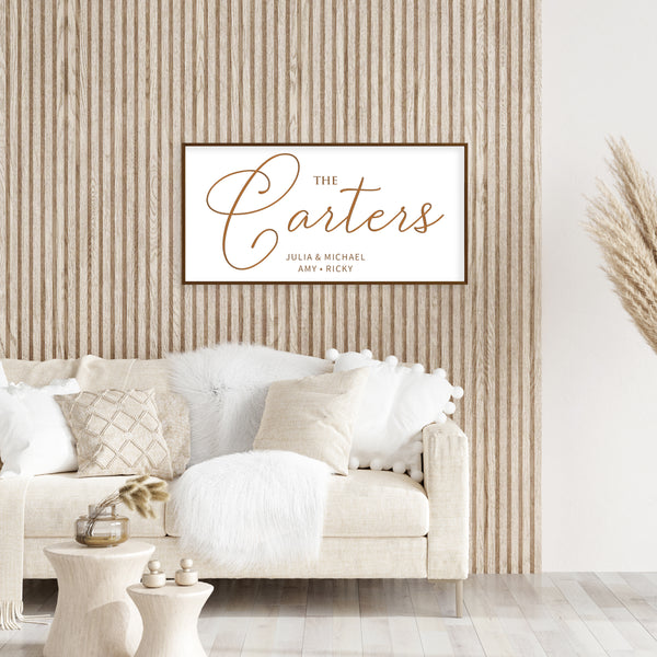 Personalized Last Name Sign with Family Member Names – Elegant Farmhouse Wall Decor