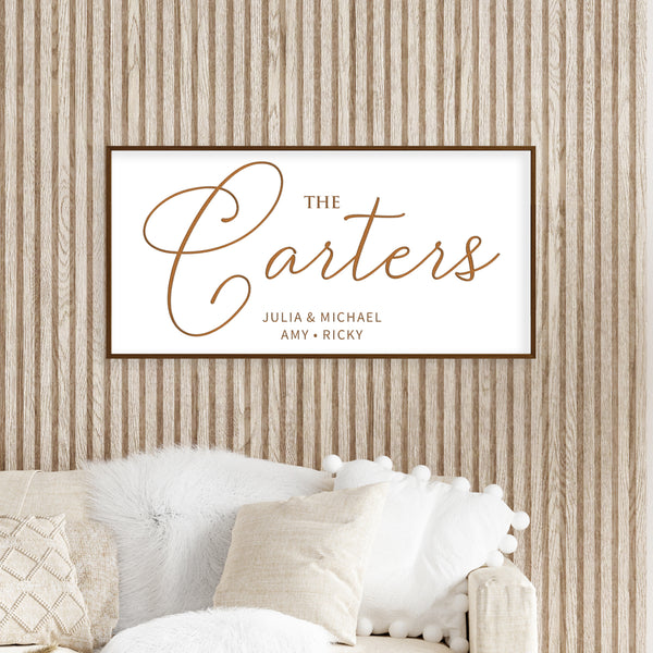 Personalized Last Name Sign with Family Member Names – Elegant Farmhouse Wall Decor