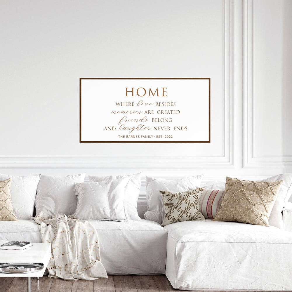 Personalized “Home” Family Wall Art – Cozy Living Room Sign with Names and Date