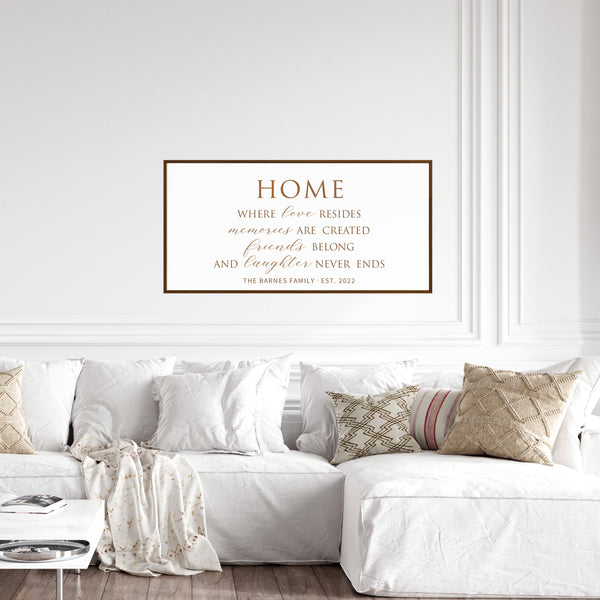 Personalized “Home” Family Wall Art – Cozy Living Room Sign with Names and Date