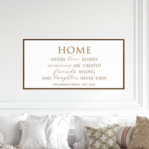 Personalized “Home” Family Wall Art – Cozy Living Room Sign with Names and Date