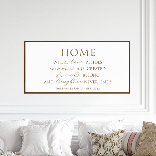 Personalized “Home” Family Wall Art – Cozy Living Room Sign with Names and Date
