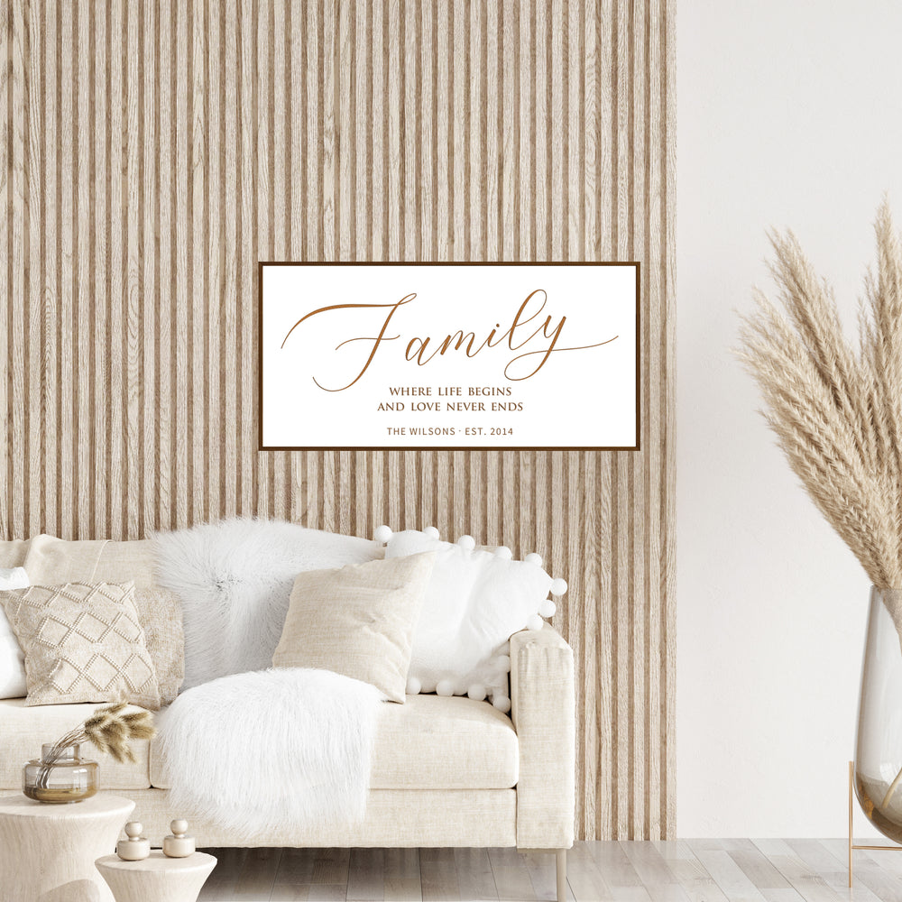 Personalized “Family” Wall Sign – Timeless Living Room Décor with Name and Date