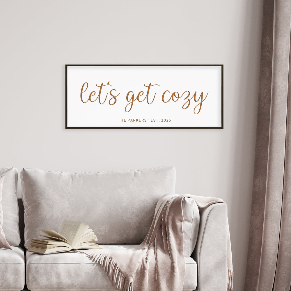 Personalized “Let’s Get Cozy” Wall Sign – Warm & Inviting Family Living Room Decor