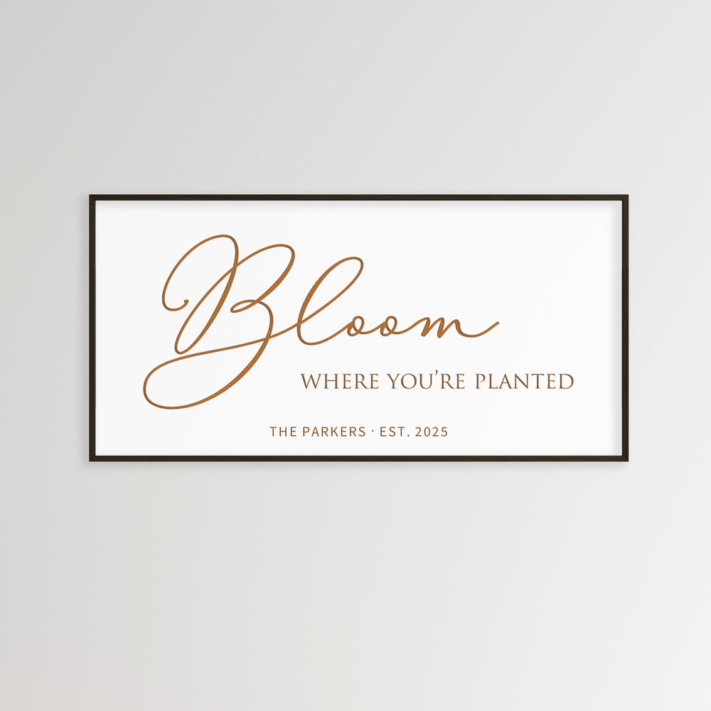Bloom Where You’re Planted Personalized Wall Art – Uplifting Family Sign with Custom Name and Year