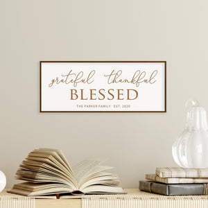 “Grateful, Thankful, Blessed” – Personalized Wall Sign with Family Name and Year