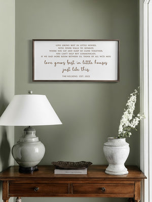 Personalized “Love Grows Best in Little Houses” Wall Sign – Cozy Home Quote for Small Spaces