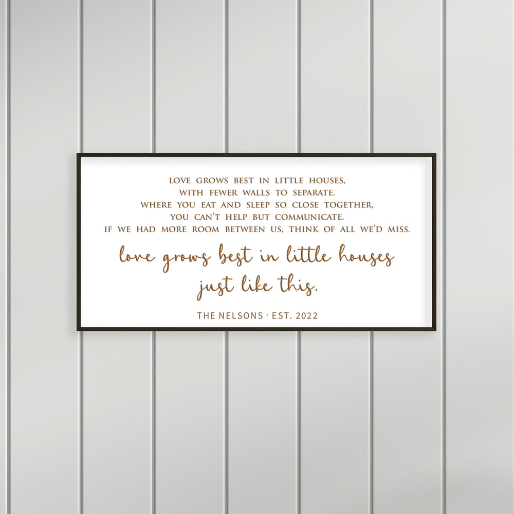 Personalized “Love Grows Best in Little Houses” Wall Sign – Cozy Home Quote for Small Spaces