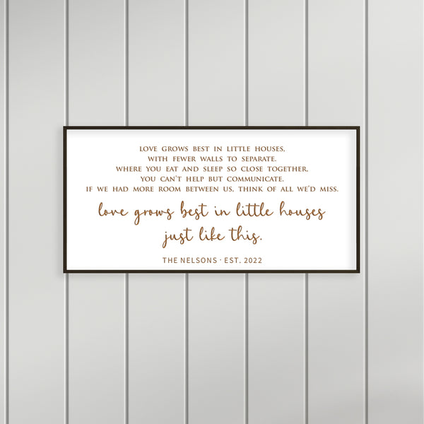 Personalized “Love Grows Best in Little Houses” Wall Sign – Cozy Home Quote for Small Spaces