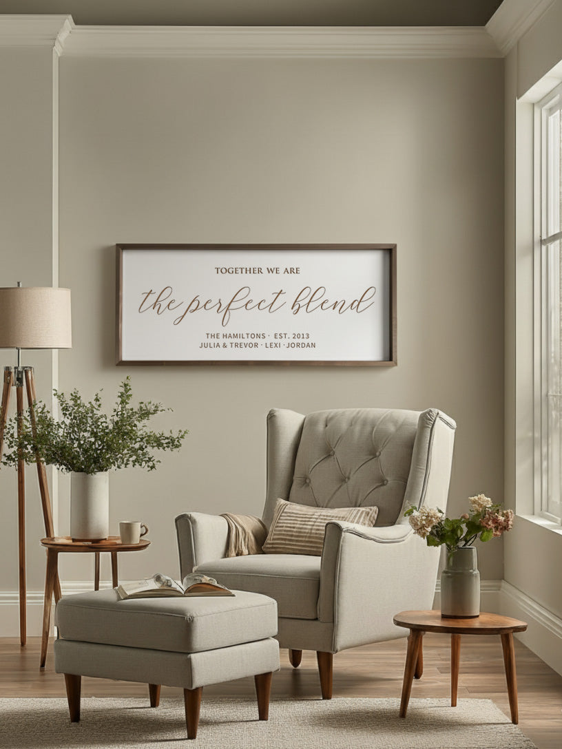 Personalized “The Perfect Blend” Wall Sign – Heartfelt Family Name Art for Blended Homes
