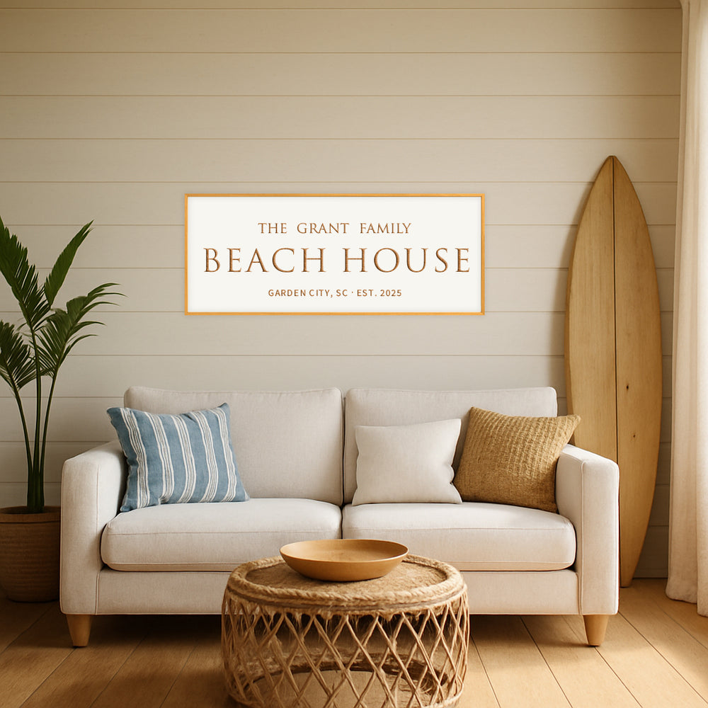 Personalized “Beach House” Family Sign – Elegant Coastal Wall Art for Vacation Homes