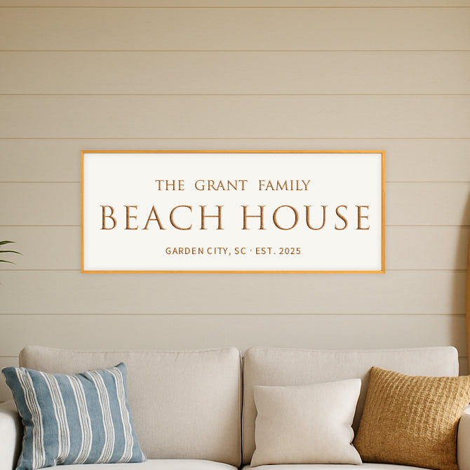 Personalized “Beach House” Family Sign – Elegant Coastal Wall Art for Vacation Homes