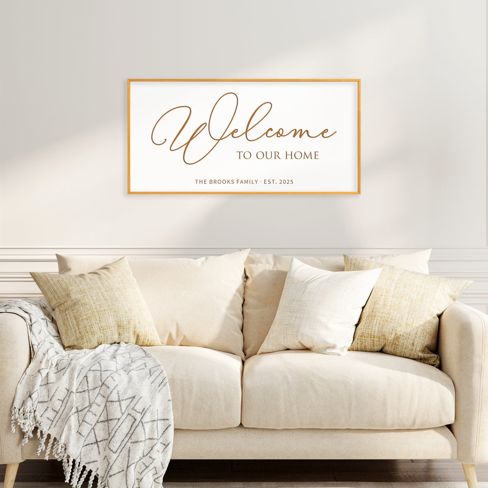 Personalized “Welcome to Our Home” Wall Sign – Elegant Entryway Décor with Family Name