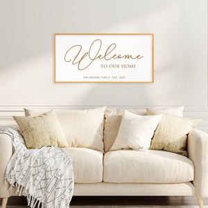 Personalized “Welcome to Our Home” Wall Sign – Elegant Entryway Décor with Family Name