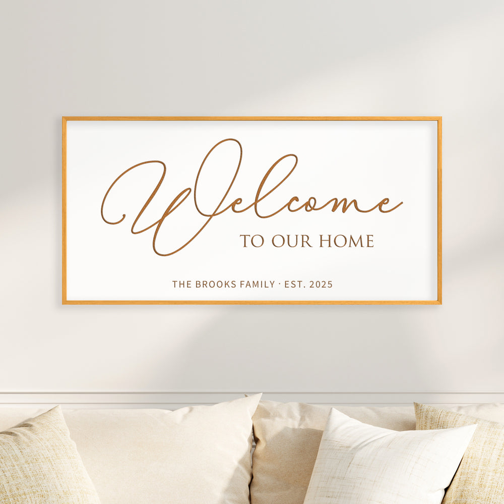 Personalized “Welcome to Our Home” Wall Sign – Elegant Entryway Décor with Family Name