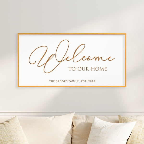 Personalized “Welcome to Our Home” Wall Sign – Elegant Entryway Décor with Family Name