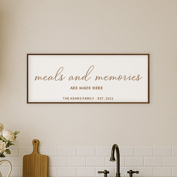 Personalized “Meals and Memories” Kitchen Sign – Heart of the Home Wall Art
