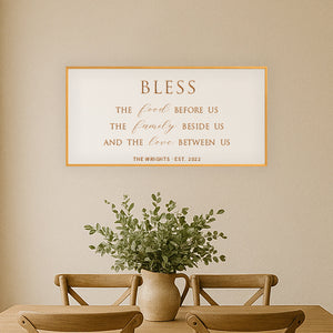 Personalized “Bless the Food, Family, and Love” Sign – Custom Dining Room Wall Art