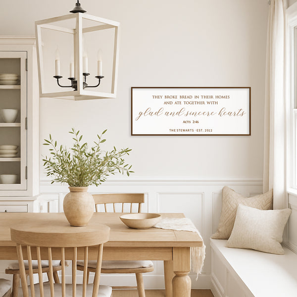 Personalized “Glad and Sincere Hearts” Scripture Wall Art – Acts 2:46 Dining Room Sign